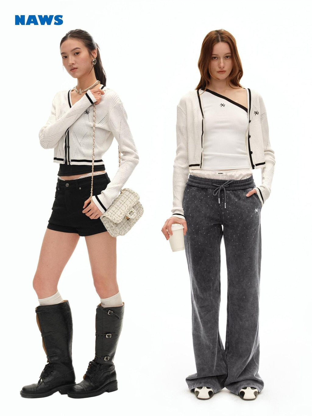NAWSNOTAWEAR Lyocell Blend Colorblock Cropped V-neck Button Long Sleeve Women Cardigans