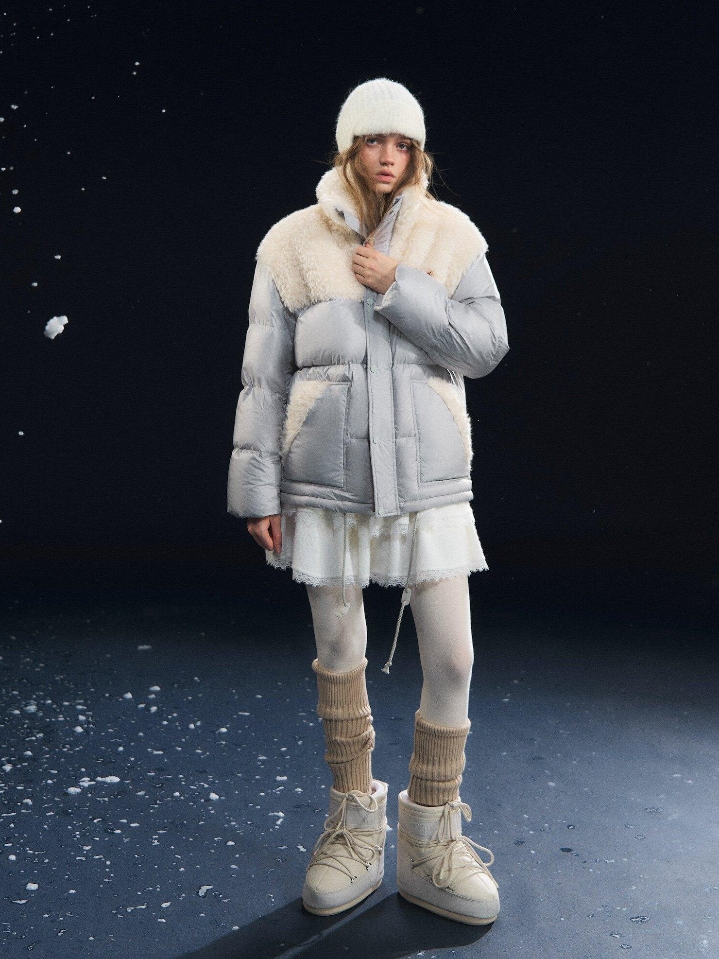 SOMESOWE Cozy 90 Percent Duck Down Patchwork Casual Regular Fit Women Gray Down Jackets