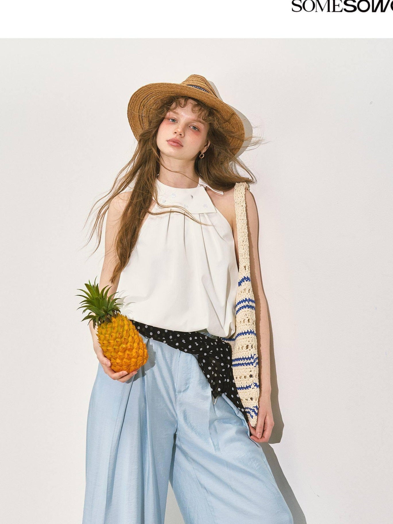 SOMESOWE Pleated Natural Waist Button Fly Women Regenerated Cellulose Straight Pants