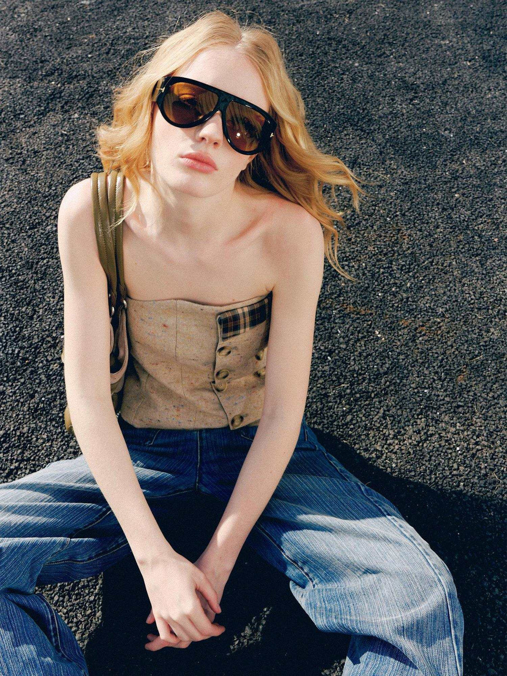 DeleteEx Plaid Patchwork Slim Fit Cropped Original Design Women Light Camel Tube Tops