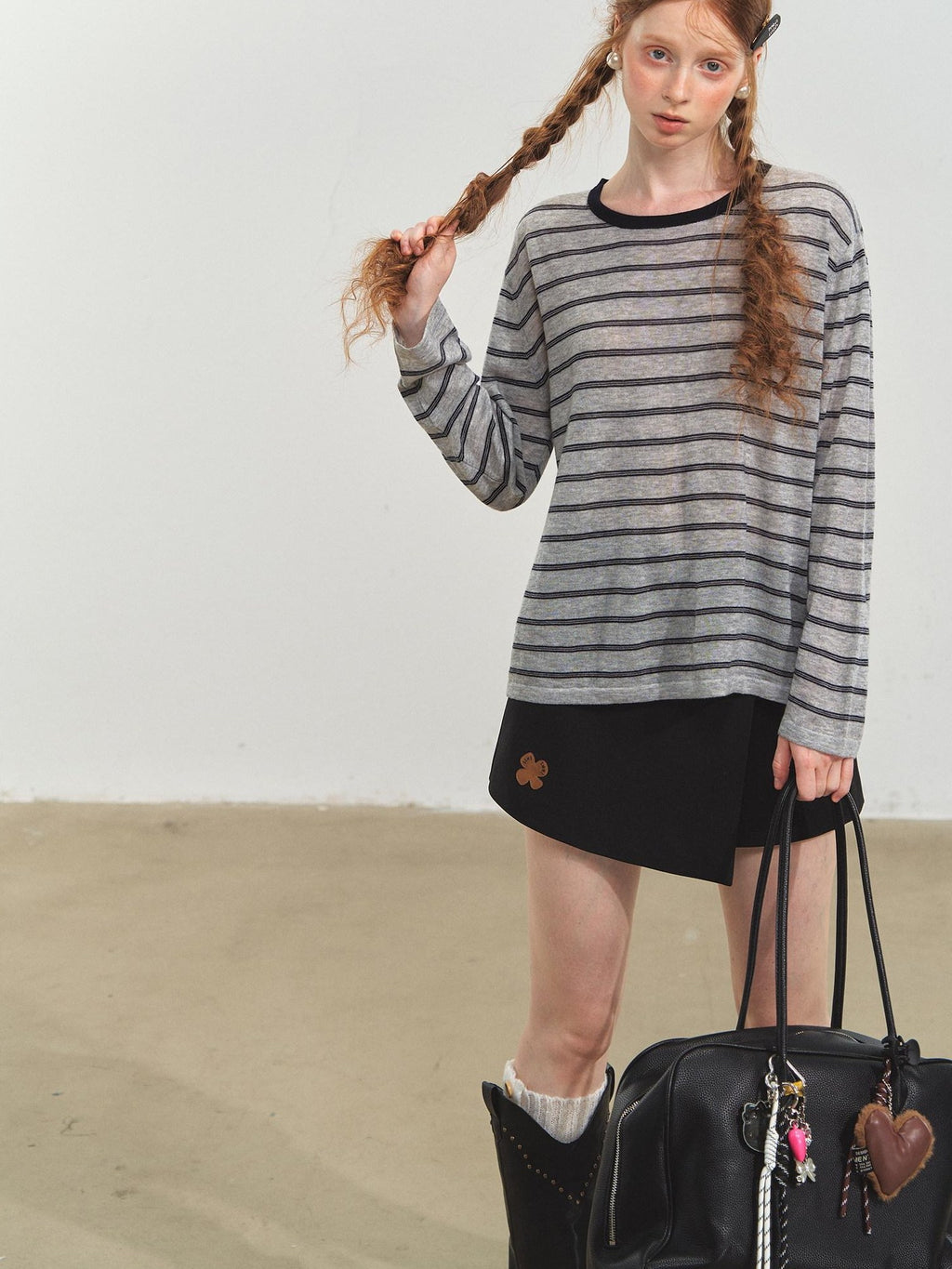 SOMESOWE Acrylic Knit Casual Slim Fit Striped Crew Neck Women Long Sleeve T-Shirts