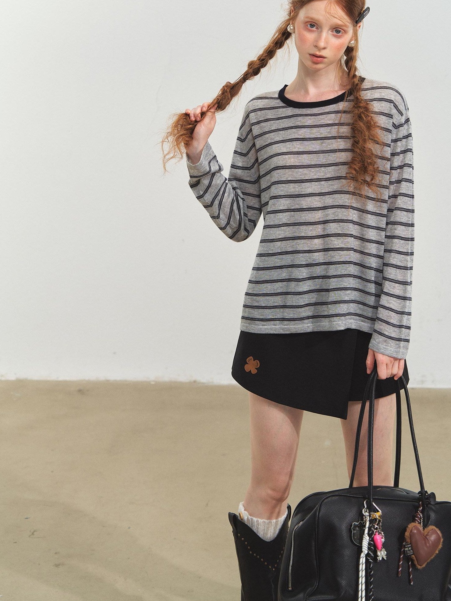 SOMESOWE Acrylic Knit Casual Slim Fit Striped Crew Neck Women Long Sleeve T-Shirts