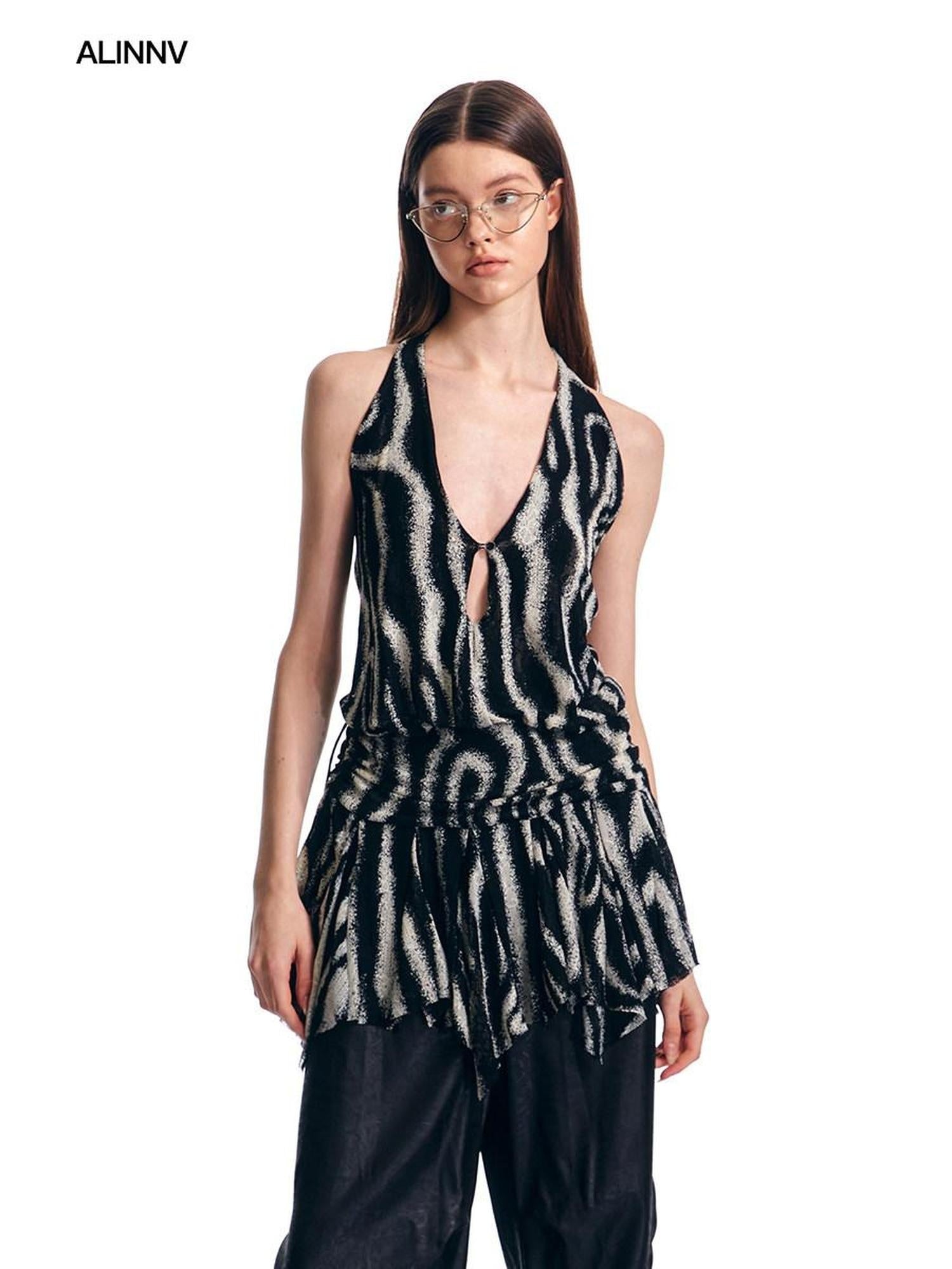 ALINNVSTUDIO Original Design Striped Halter Slim Fit Women No Padding Tank Tops