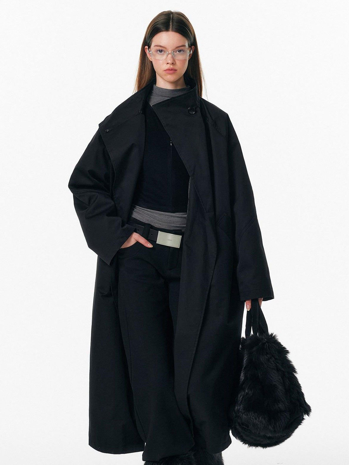ALINNVSTUDIO 90% White Duck Down Long Stand Collar Single Breasted Women Black Down Jackets