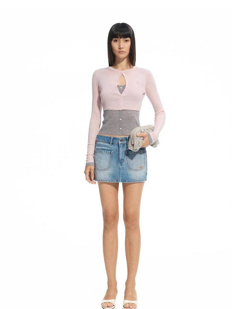 NAWSNOTAWEAR Soft Wool Blend Slim Fit Colorblock Faux Two Piece Pullover Women Sweaters