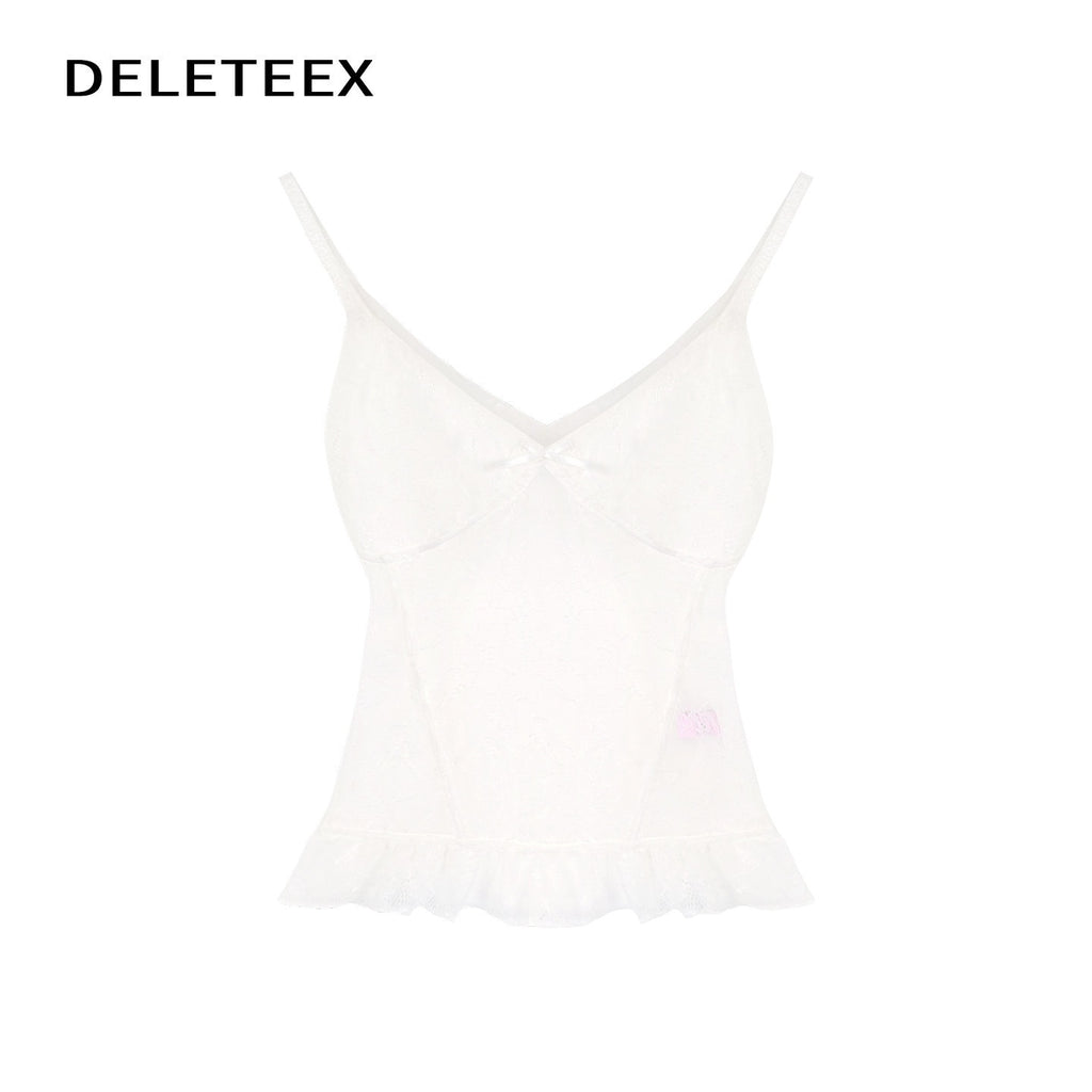 DeleteEx_Padded_Lace_V-neck_Slim_Girly_Layering_Strap_Women_White_Camisoles_MISSTT