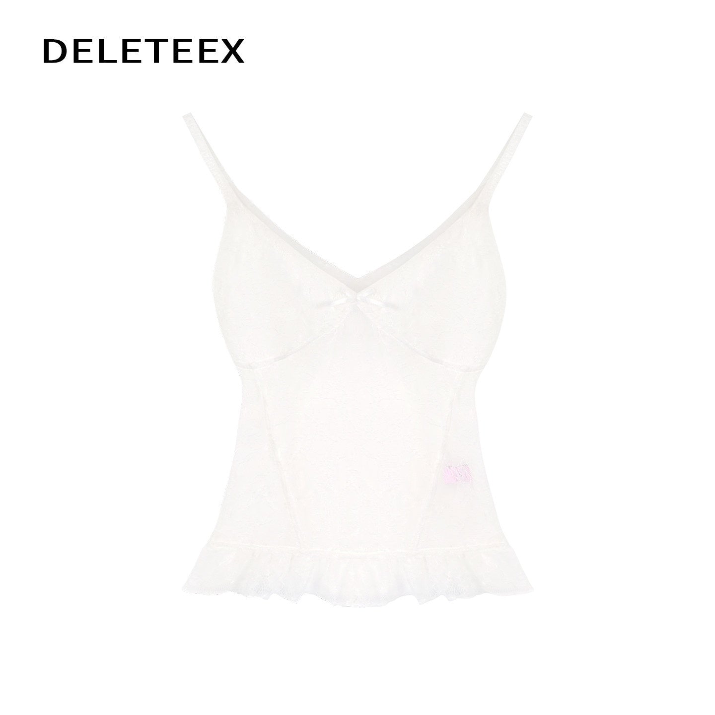 DeleteEx_Padded_Lace_V-neck_Slim_Girly_Layering_Strap_Women_White_Camisoles_MISSTT