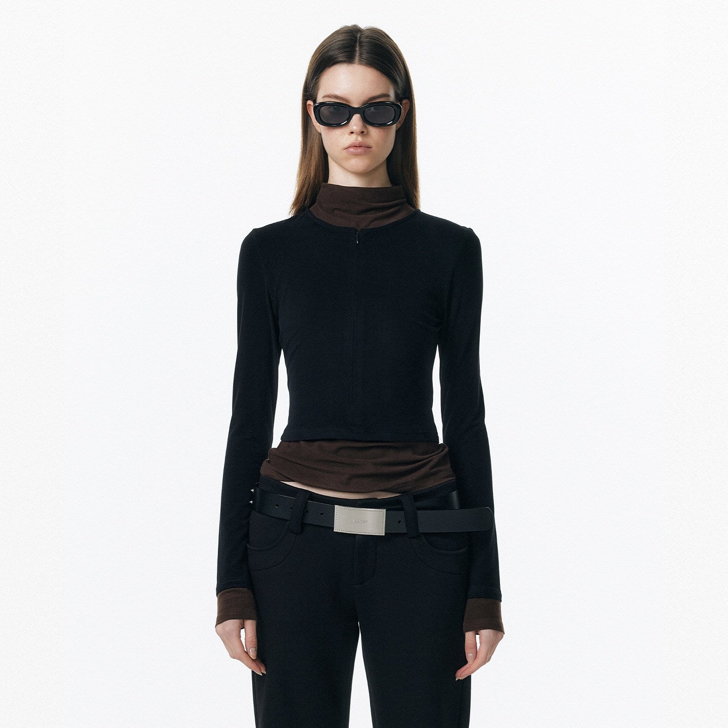 ALINNVSTUDIO_Soft_Zipper_Slim_Fit_Short_Collar_Office_Ladies_Contrast_Long_Sleeve_T-Shirts_MISSTT