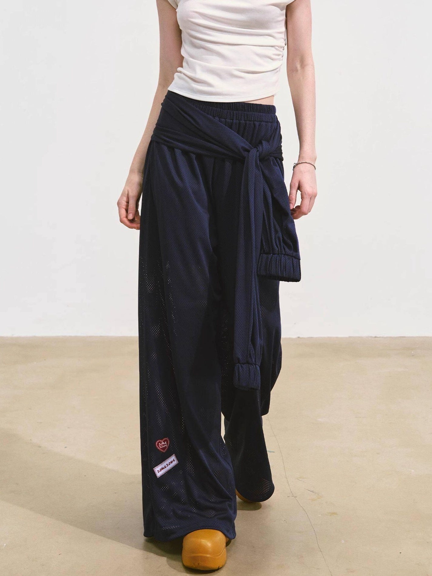 SOMESOWE Asymmetrical Pocket Versatile Straight Elastic Natural Waist Wide Leg Pants