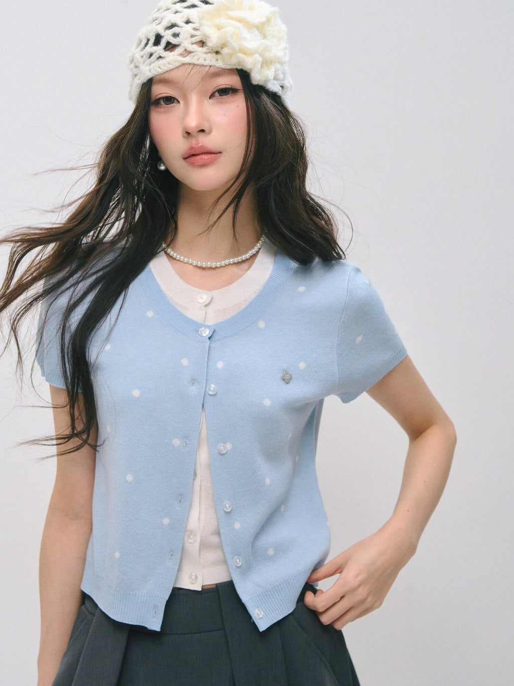 SOMESOWE Polka Dot Knitted Casual Short Sleeve Two Piece Women T Shirt Basic Crop Tops