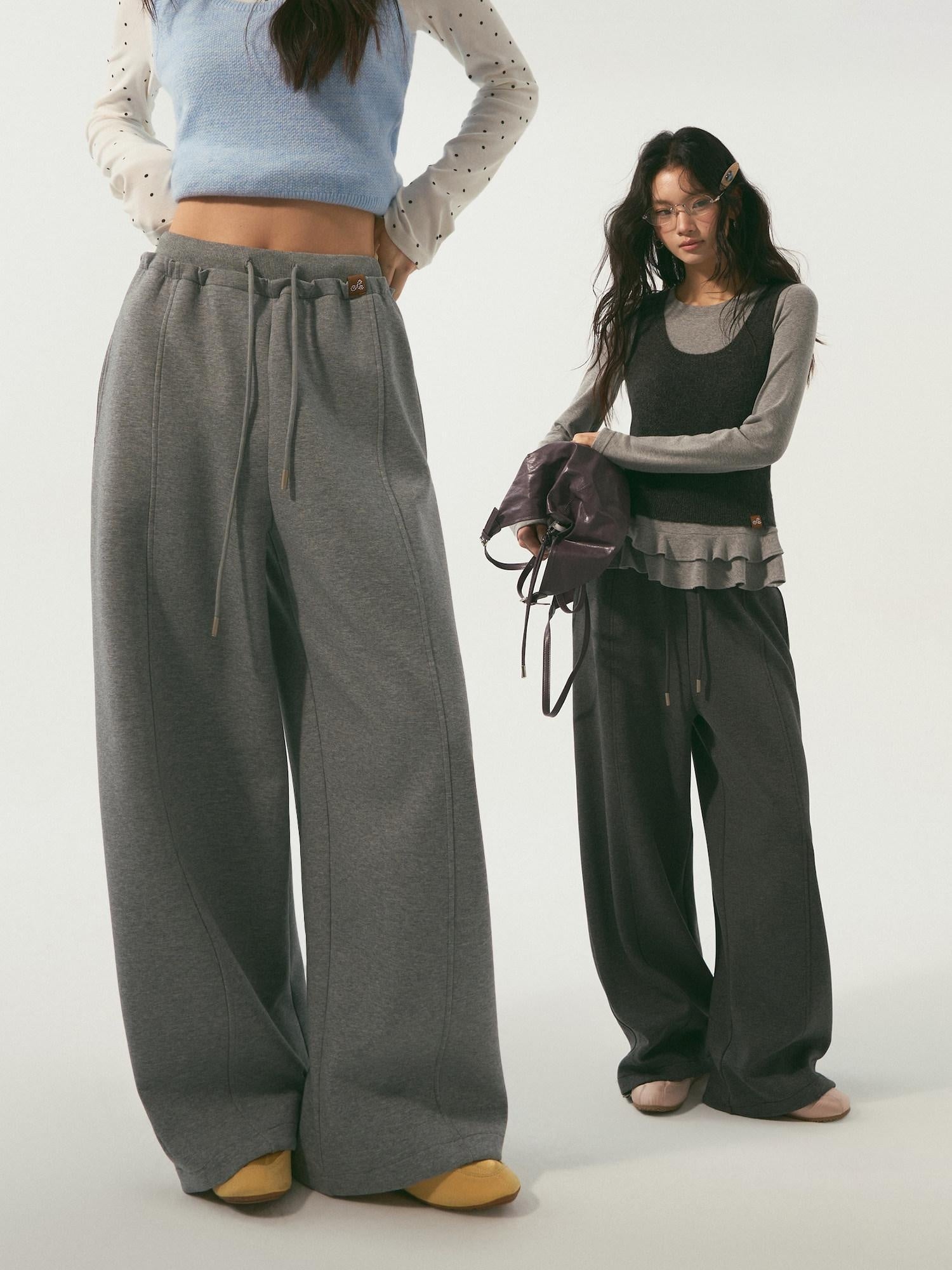 SOMESOWE Pocketed Drawstring Relaxed Curved Leg Women Poly Cotton Sweatpants