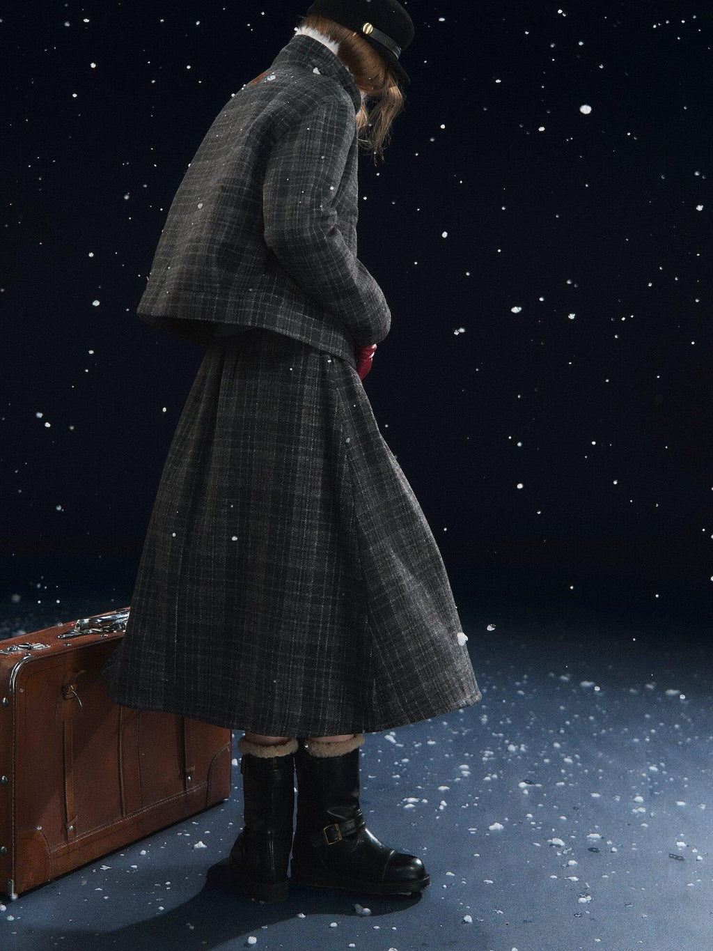 SOMESOWE Plaid Patchwork Oversized Jacket Loose Button Front Women Top & Skirt Sets
