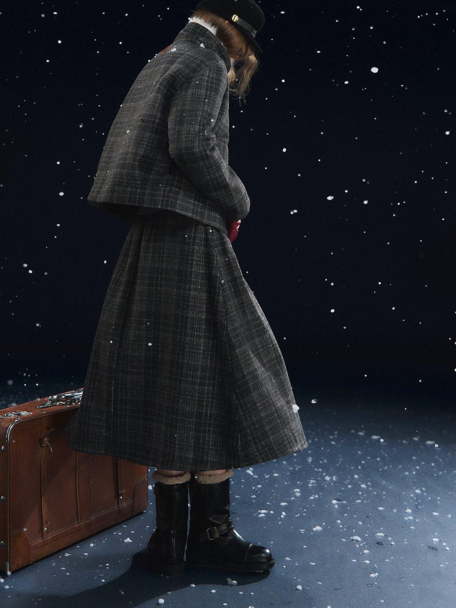 SOMESOWE Plaid Patchwork Oversized Jacket Loose Button Front Women Top & Skirt Sets