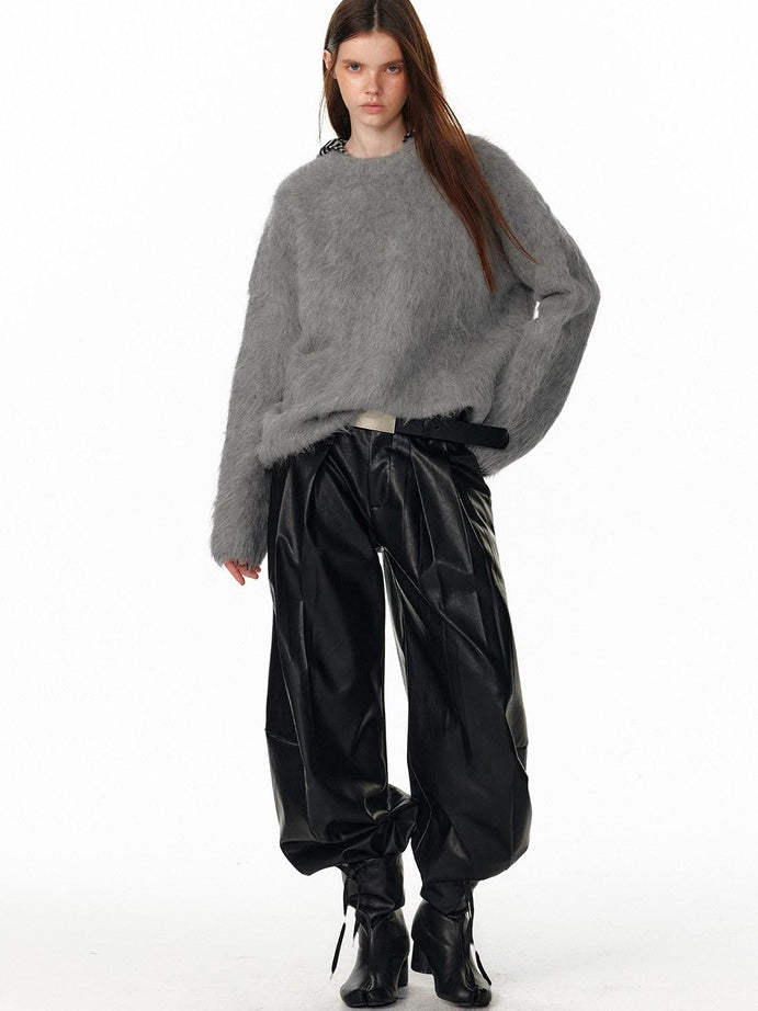 ALINNVSTUDIO Warm Thermal Pullover Loose Fit Crew Neck Office Solid Knit Gray Sweaters