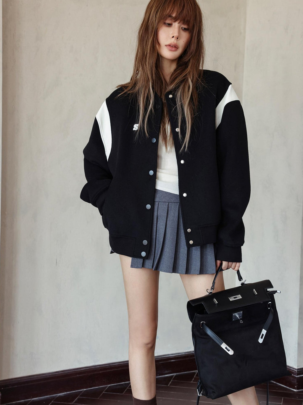 SOMESOWE Smart Commuter Relaxed Turn Down Collar Button Solid Black Gray Bomber Jackets