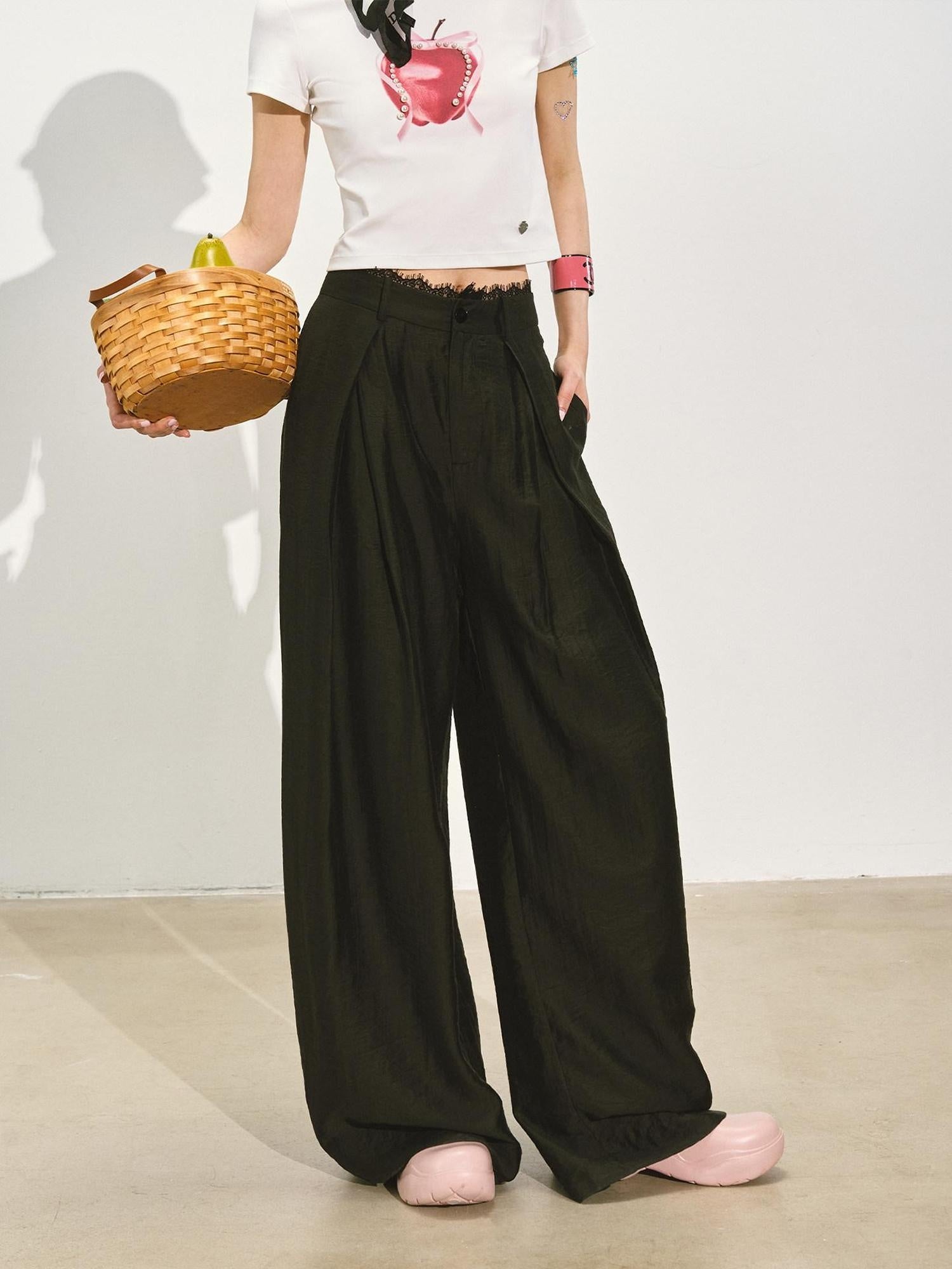 SOMESOWE Pleated Natural Waist Button Fly Women Regenerated Cellulose Straight Pants