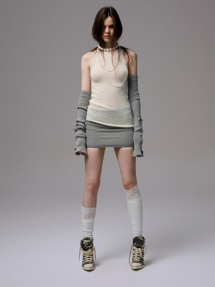 1JINN STUDIO Soft Mohair Wool Blend High Neck Slim Racerback Casual Women Tank Tops