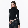 ALINNVSTUDIO_Zip_Half_Collar_Slim_Commuter_Ladies_Black_Olive_Long_Sleeve_T-Shirts_MISSTT
