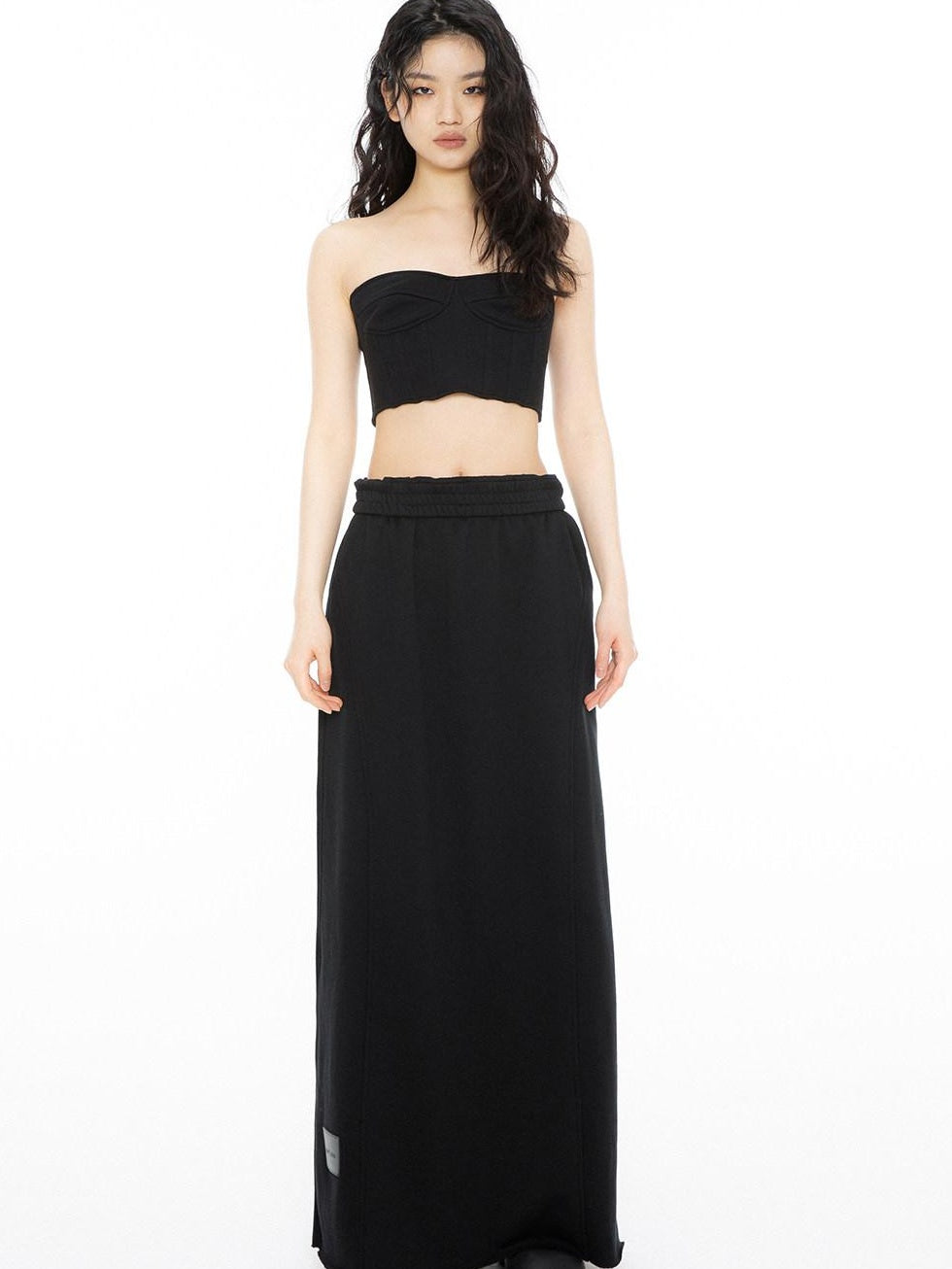 ALINNVSTUDIO Original Design Slim Fit Short Crop Strapless Black Colorblock Chic Tube Tops