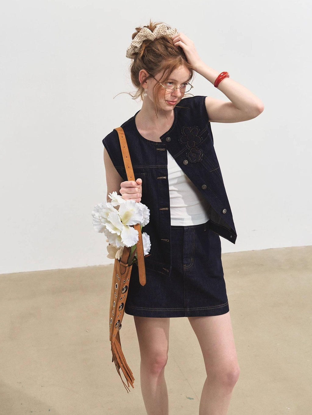 SOMESOWE Soft Cotton Short Sleeve Round Neck Casual Women Denim Lace Top & Skirt Sets
