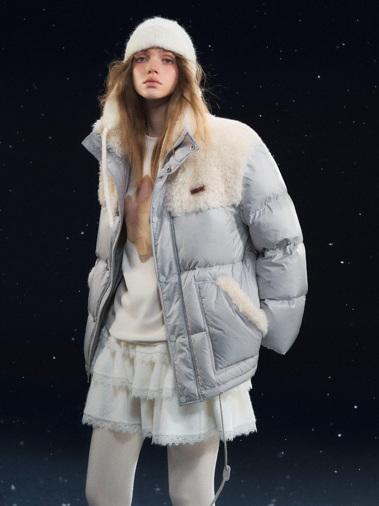 SOMESOWE Cozy 90 Percent Duck Down Patchwork Casual Regular Fit Women Gray Down Jackets