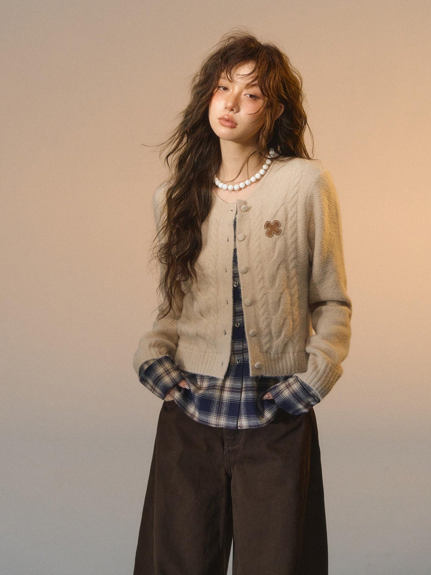 SOMESOWE Faux Two Piece Colorblock Button Round Neck Casual Women Cardigans
