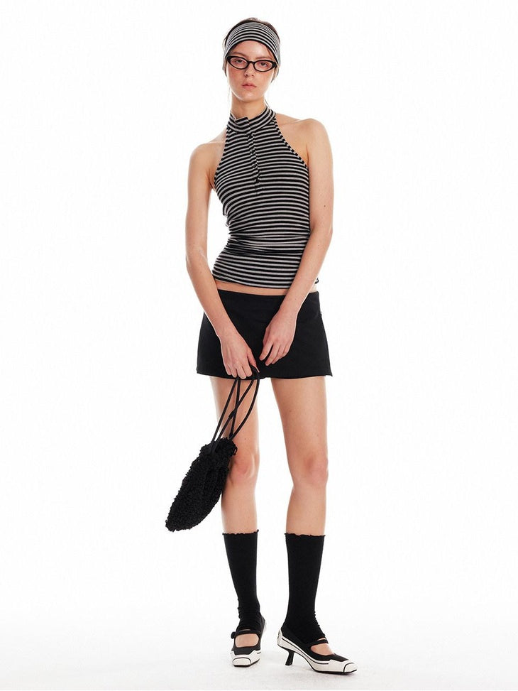 ALINNVSTUDIO Asymmetric Halter Striped Slim Fit Original Design Young Women Casual Tank Tops