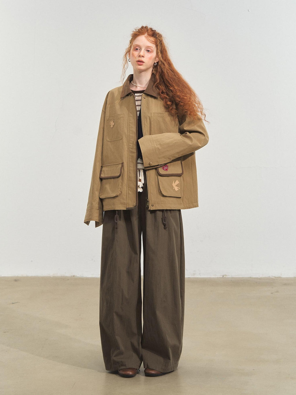 SOMESOWE Everyday Casual Loose Fit Flap Pocket Zip Front Women Khaki Navy Bomber Jackets