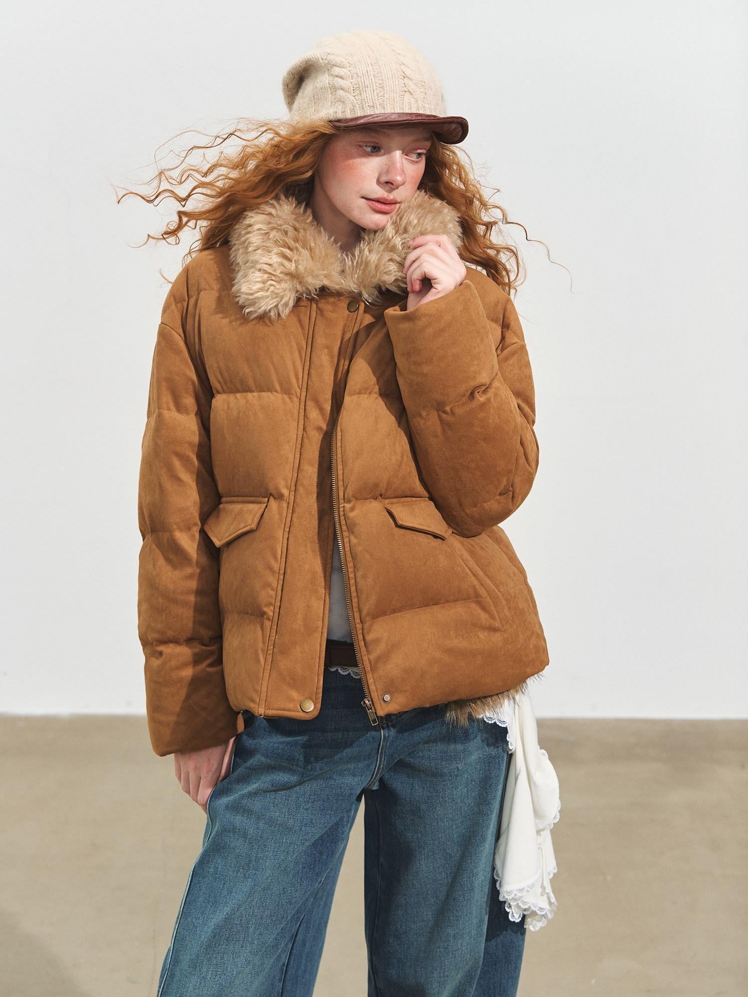 SOMESOWE 90 Percent White Duck Down Eco Minimal Commuter Relaxed Fit Camel Down Jackets