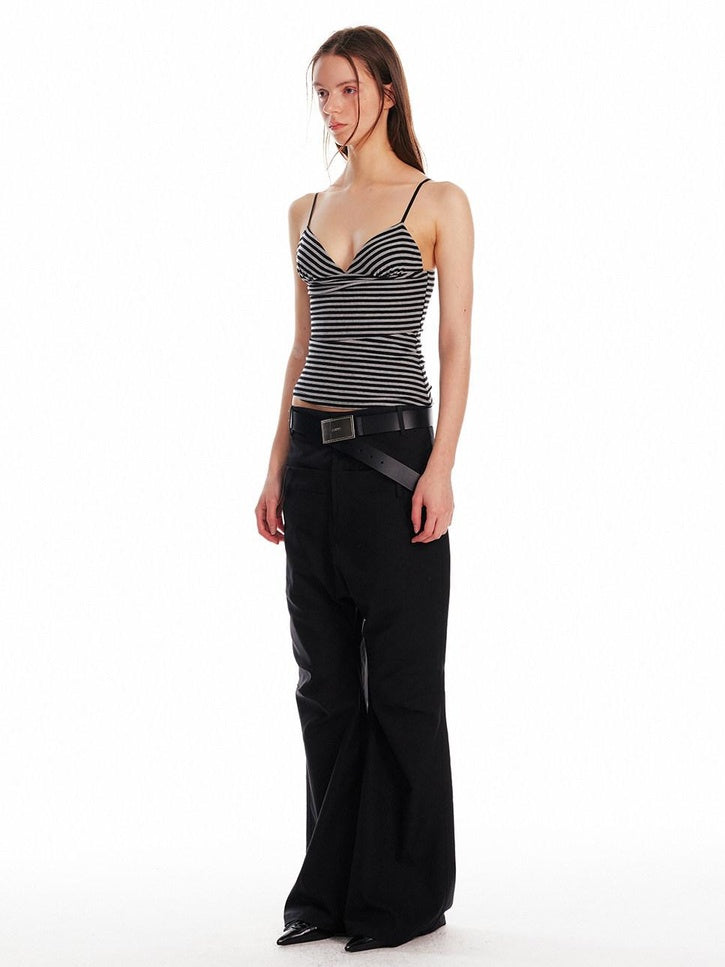 ALINNVSTUDIO Original Slim Fit Zebra Print Spaghetti Strap No Pad Button Front Camisoles
