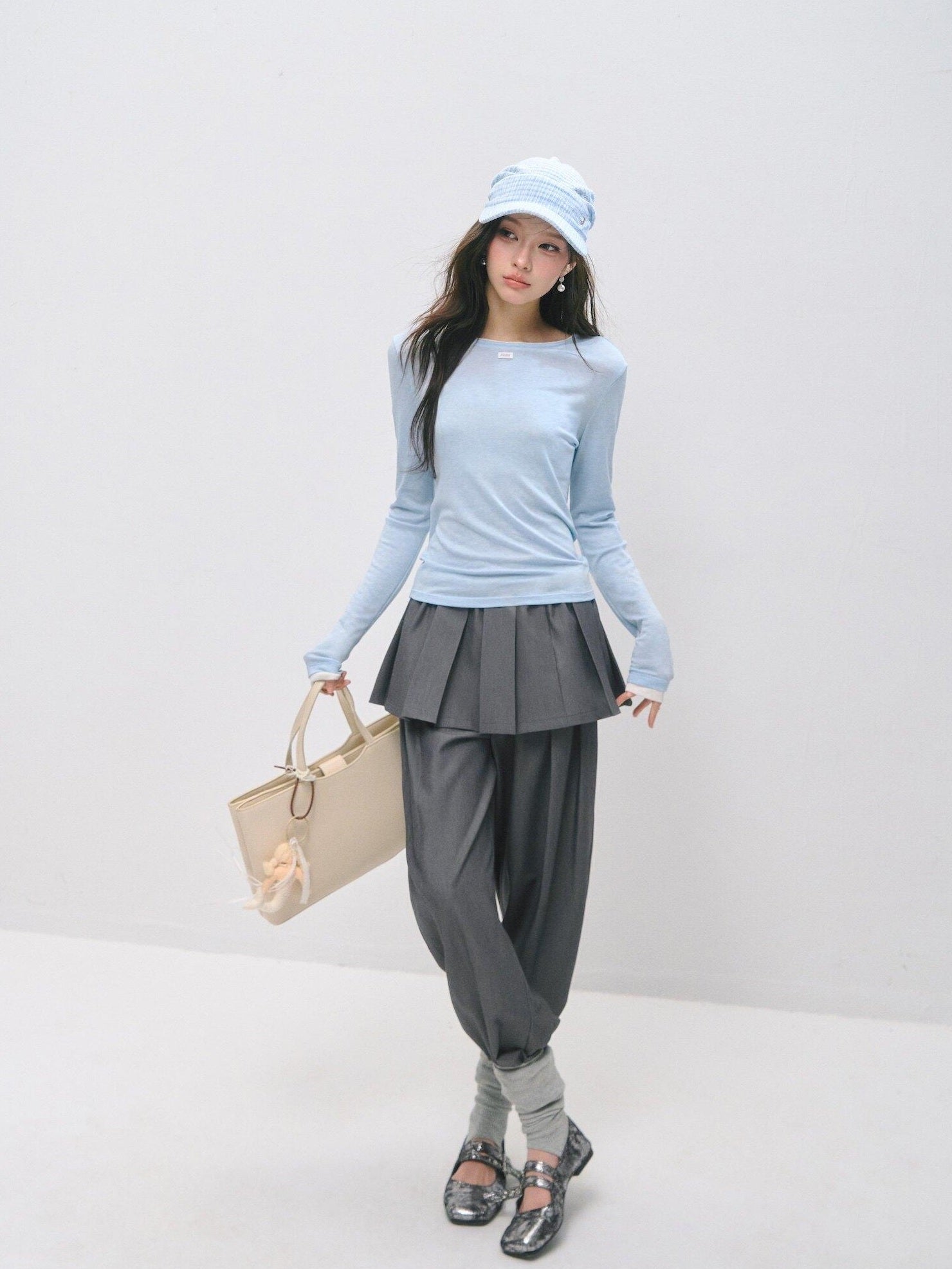 SOMESOWE Cotton Creative Print Mock Layer Relaxed Casual Women Long Sleeve T-Shirts