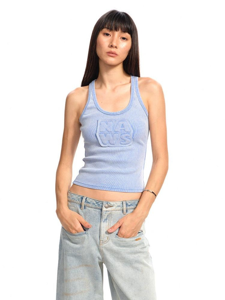 NAWSNOTAWEAR Cotton Stretch Patch Racerback Regular Fit Women Letter Casual Tank Tops