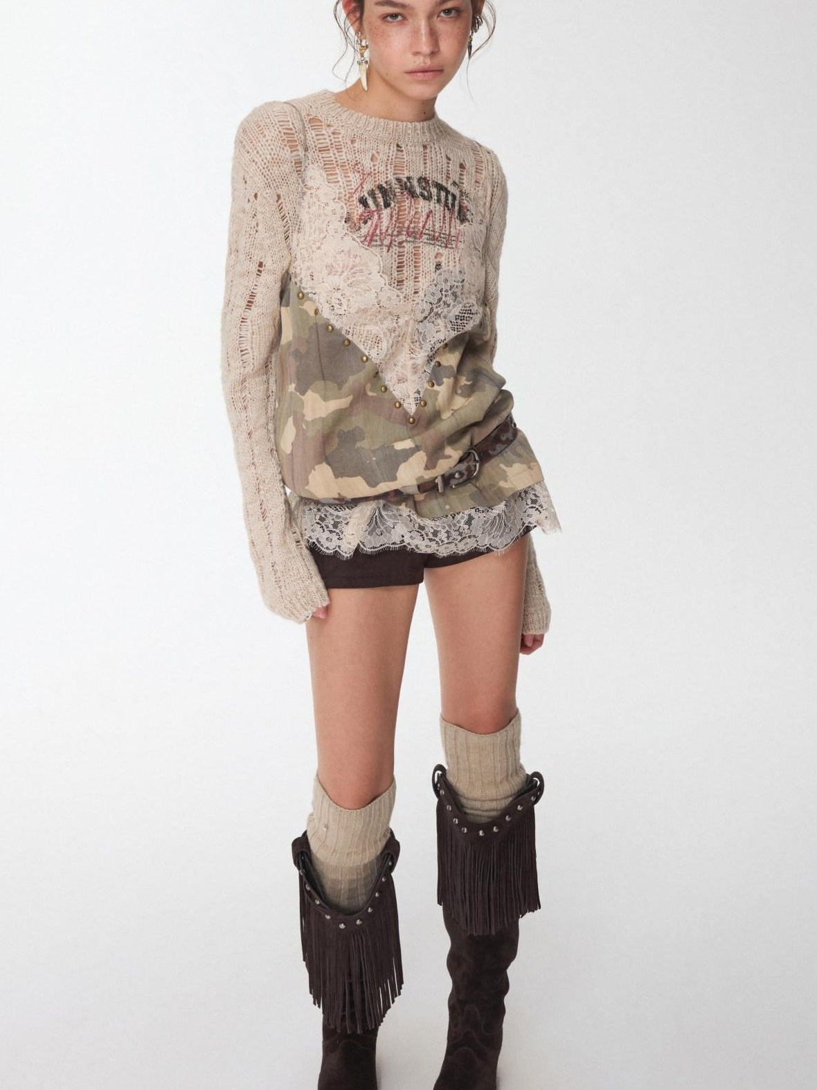 1JINN STUDIO Lightweight Lyocell Lace V-neck Casual Camouflage Women Camisoles