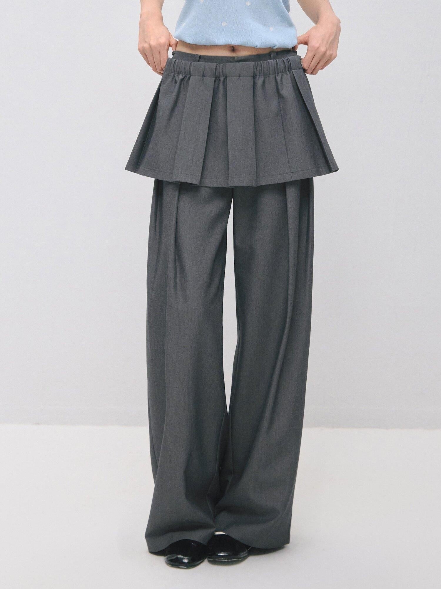 SOMESOWE Plaid Pockets Relaxed Natural Waist Elastic Women Polyester Blend Wide Leg Pants