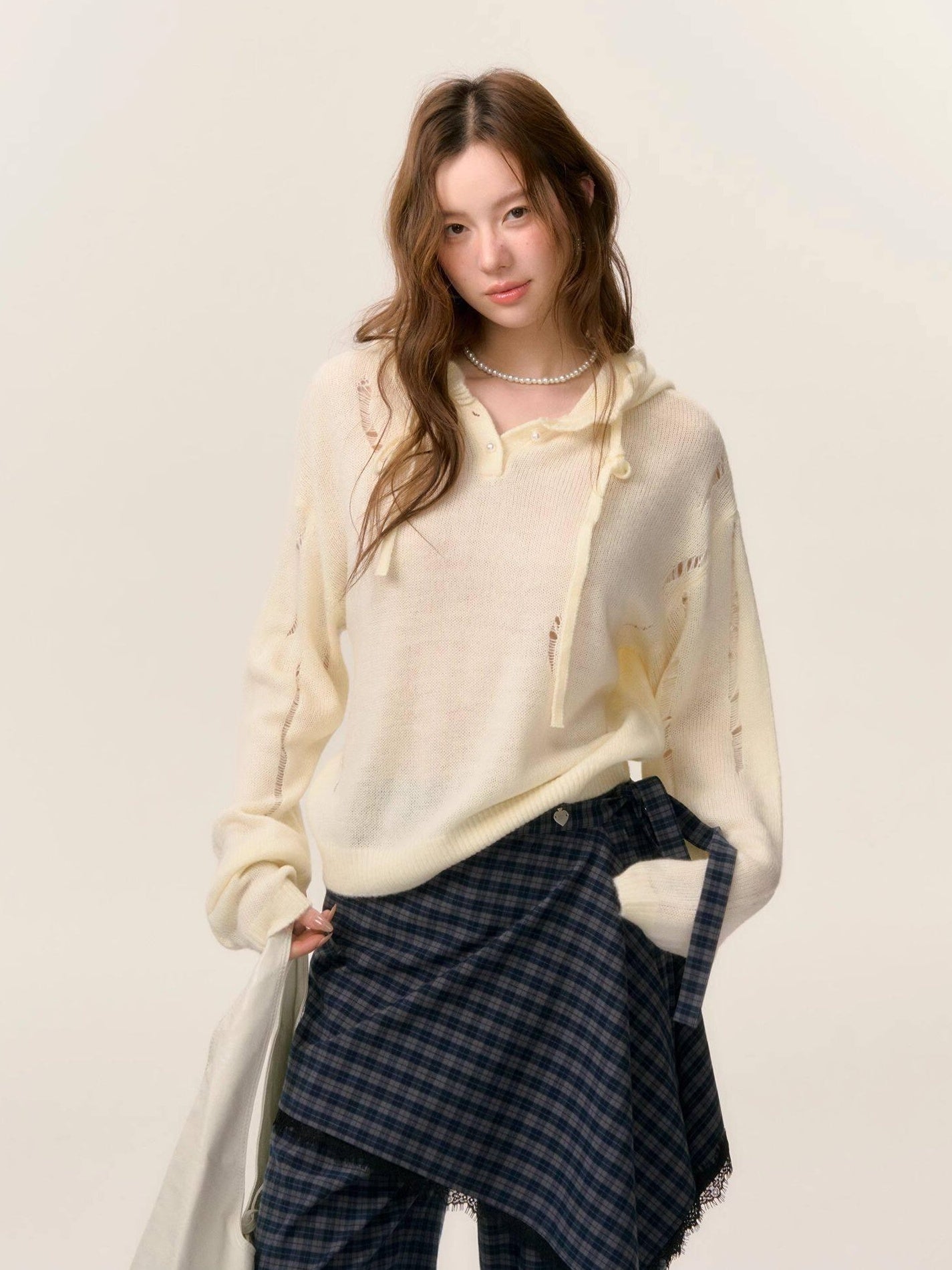 SOMESOWE Oversized Crochet Tie Street Loose Fit Women Grey Long Sleeve T-Shirts