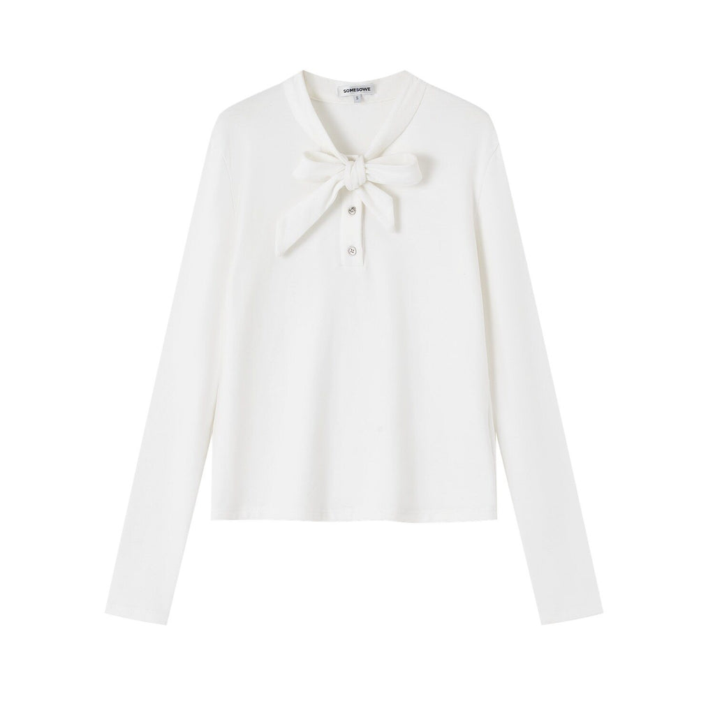 SOMESOWE_Casual_Bow_Loose_Fit_Pleated_Cotton_Plaid_Round_Neck_Women_Long_Sleeve_T-Shirts_MISSTT