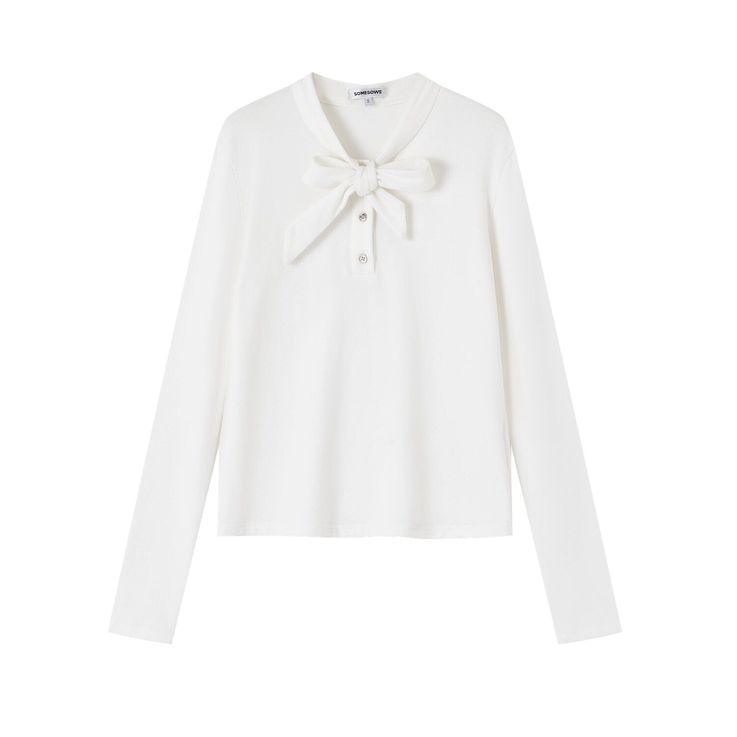 SOMESOWE_Casual_Bow_Loose_Fit_Pleated_Cotton_Plaid_Round_Neck_Women_Long_Sleeve_T-Shirts_MISSTT