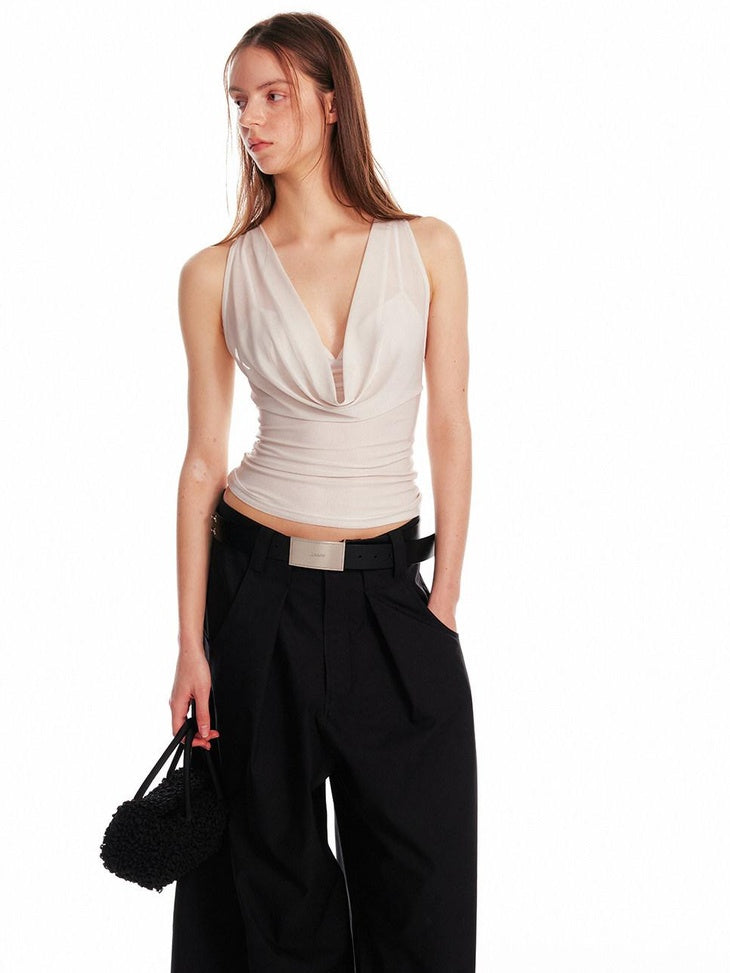ALINNVSTUDIO Asymmetric Slim Fit Original Design Short Casual Solid Camis Tank Tops