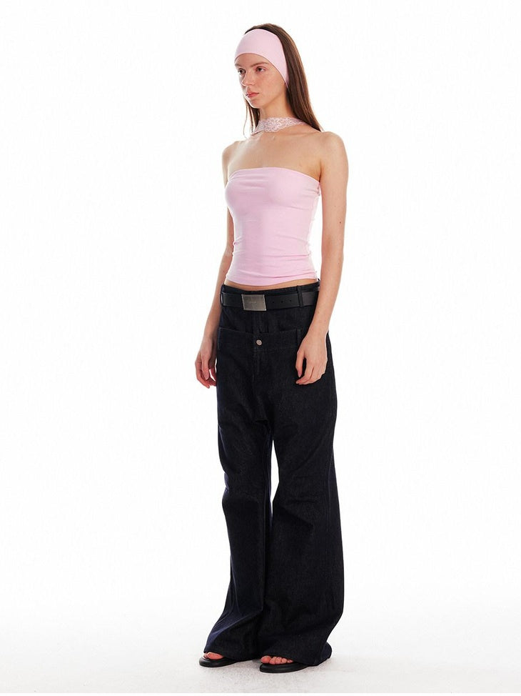 ALINNVSTUDIO Backless Slim Fit Crop Versatile Solid Color Young Women Tube Tops