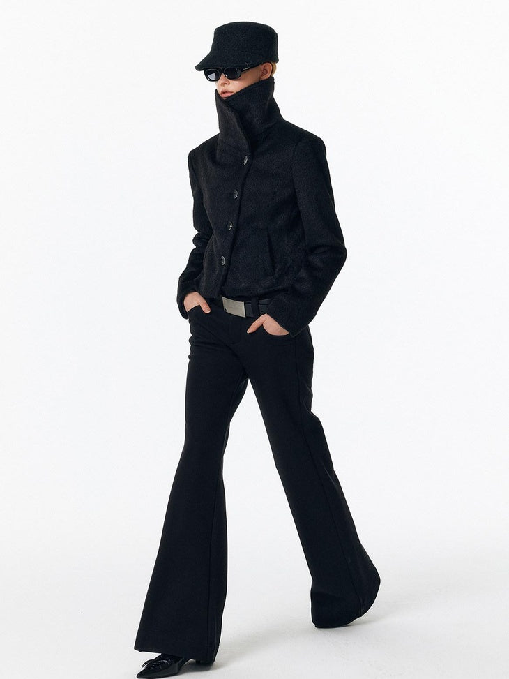 ALINNVSTUDIO Warm Low Rise Casual Zip Fly Slight Stretch Black Women Flared Pants