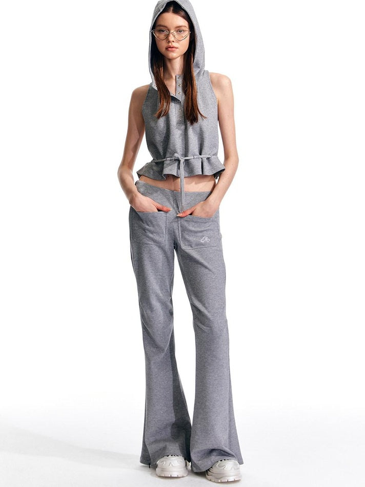 ALINNVSTUDIO Sleek Low Rise Straight To Flare Original Black Gray Flare Hem Flared Pants