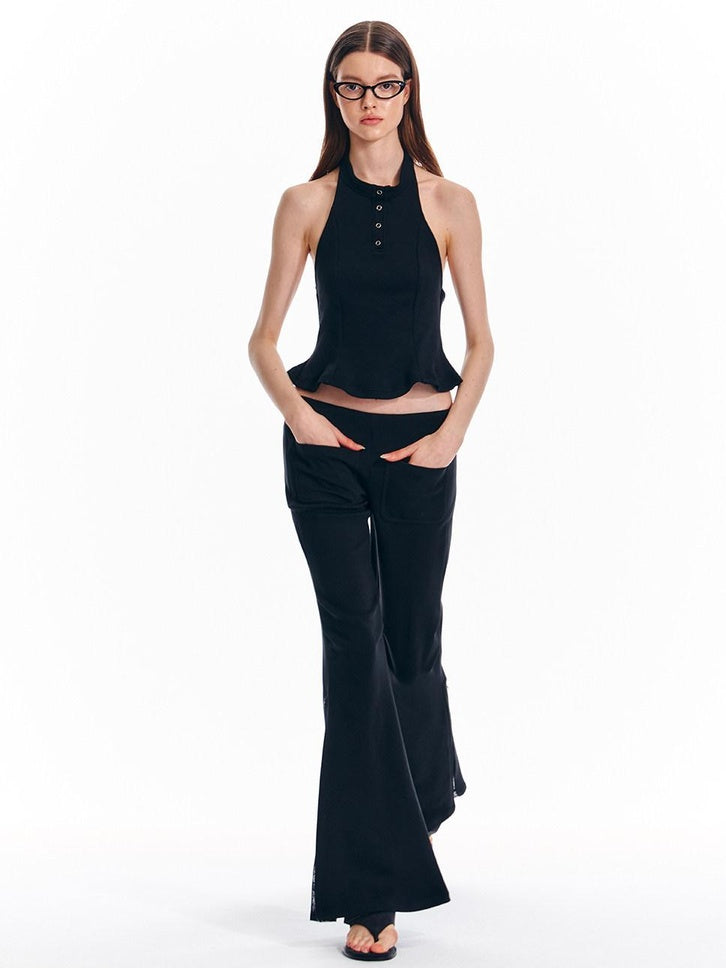 ALINNVSTUDIO Sleek Low Rise Straight To Flare Original Black Gray Flare Hem Flared Pants