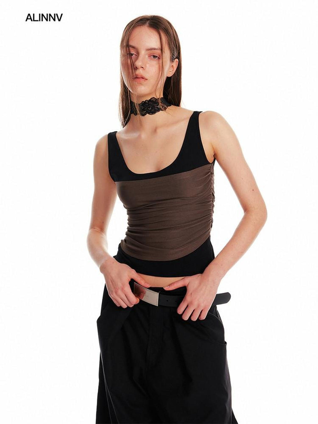 ALINNVSTUDIO Patchwork Original Design Slim Fit Cropped Pullover Women Solid Tank Tops