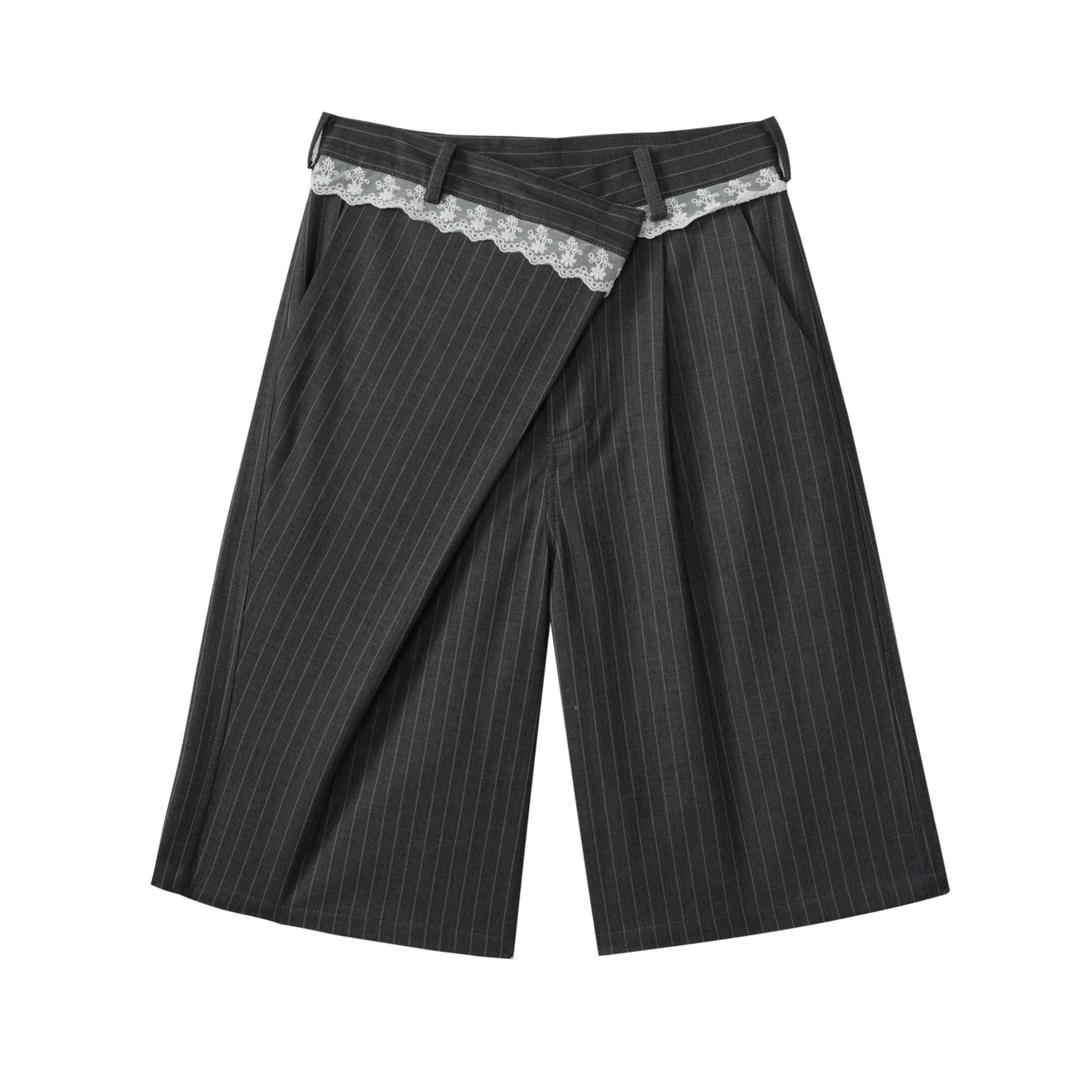 DeleteEx_Comfortable_Casual_Wide_Leg_Mid_Low_Waist_Women_Gray_Soft_Mid-Length_Shorts_MISSTT