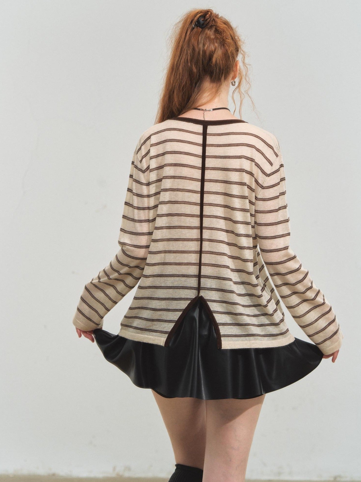SOMESOWE Acrylic Knit Casual Slim Fit Striped Crew Neck Women Long Sleeve T-Shirts