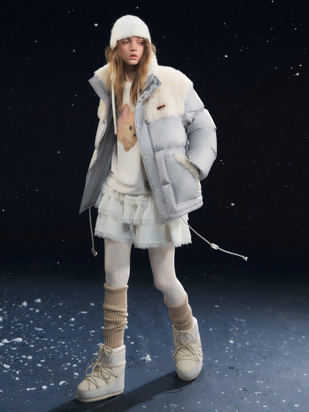 SOMESOWE Cozy 90 Percent Duck Down Patchwork Casual Regular Fit Women Gray Down Jackets