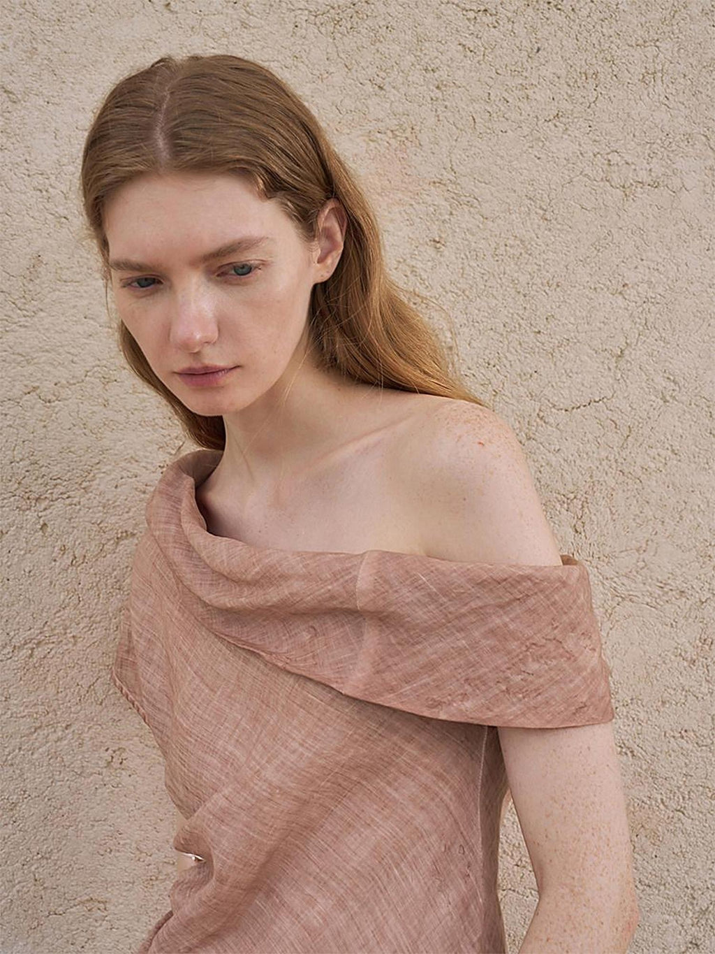 someonesometimes Antibacterial Uv Pure Ramie Pleated Slim One Shoulder Women Brick Pink Tank Tops
