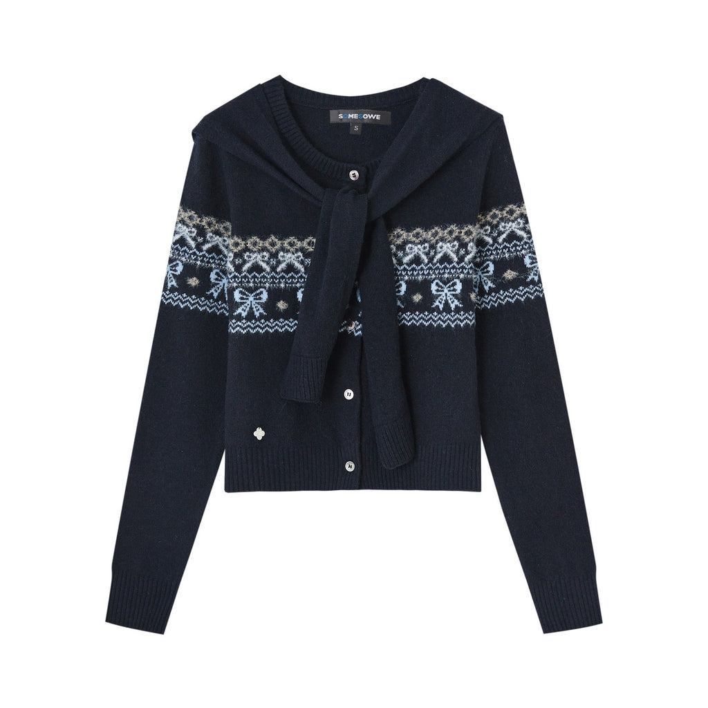 SOMESOWE_Minimal_Commuter_V-neck_Button_Bow_Detail_Layered_Look_Women_Navy_Knit_Cardigans_MISSTT