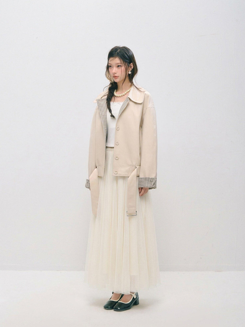 SOMESOWE Cotton Lyocell Blend Casual Relaxed Fit Women Button Ivory Trench Coats
