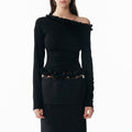 ALINNVSTUDIO_Slim_Cleanfit_Lace_Asymmetric_Neck_Women_Black_Long_Sleeve_T-Shirts_MISSTT